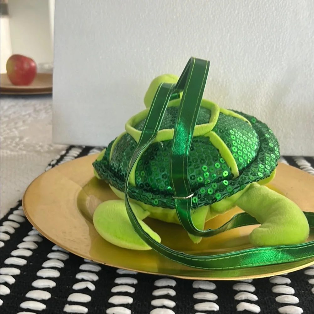 Lime Green Turtle Purse with Quilted Shell